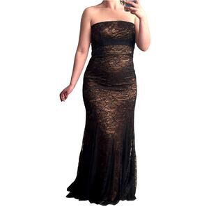 Vintage 80s Badgley Mischka Black Lace Rhinestone Formal Gown Prom Homecoming